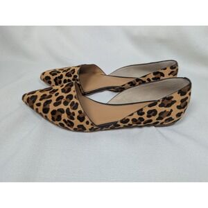 J.Crew Leopard Calf Hair D'Orsay Flat Womens 7.5 Brown Pointed Toe F5317